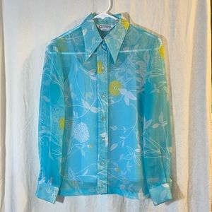Beautiful Floral Teal Button Down Top with under Tank Top. Size Small